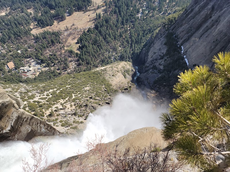 Majestic Cascades of Yosemite Falls surrounding landscape