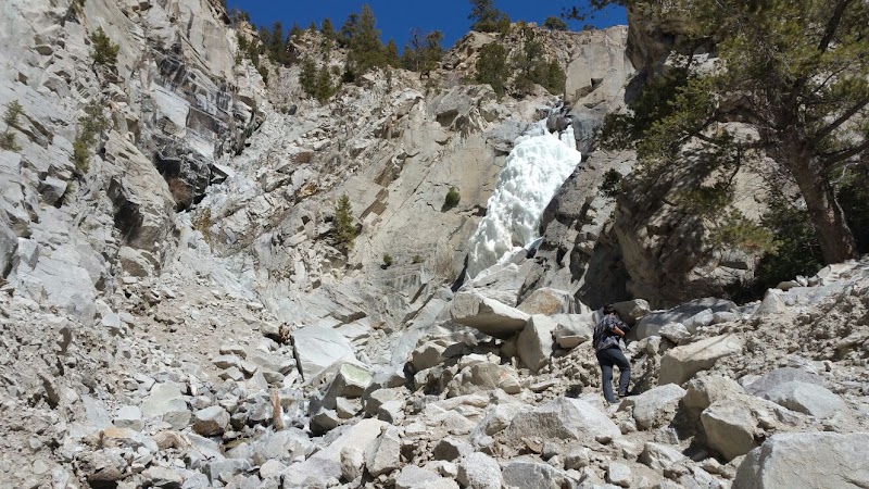 Frozen Cascade of Agnes Vail Falls outdoor detail