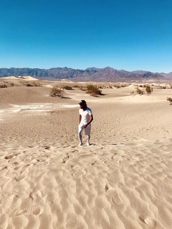Golden Waves of Mesquite Flat Sand Dunes surrounding landscape
